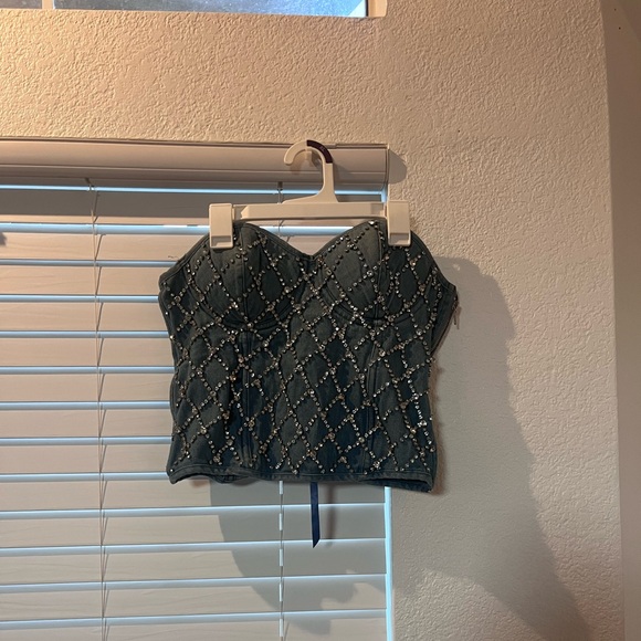 Embellished Strapless Rhinestone Top - Picture 2 of 3